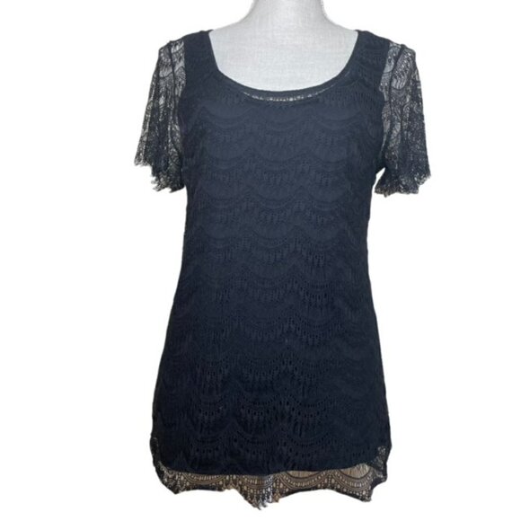 ANN TAYLOR Black Lace Top - Size Small - Picture 1 of 5